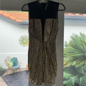 bebe Black and Gold Sequin Mini Dress